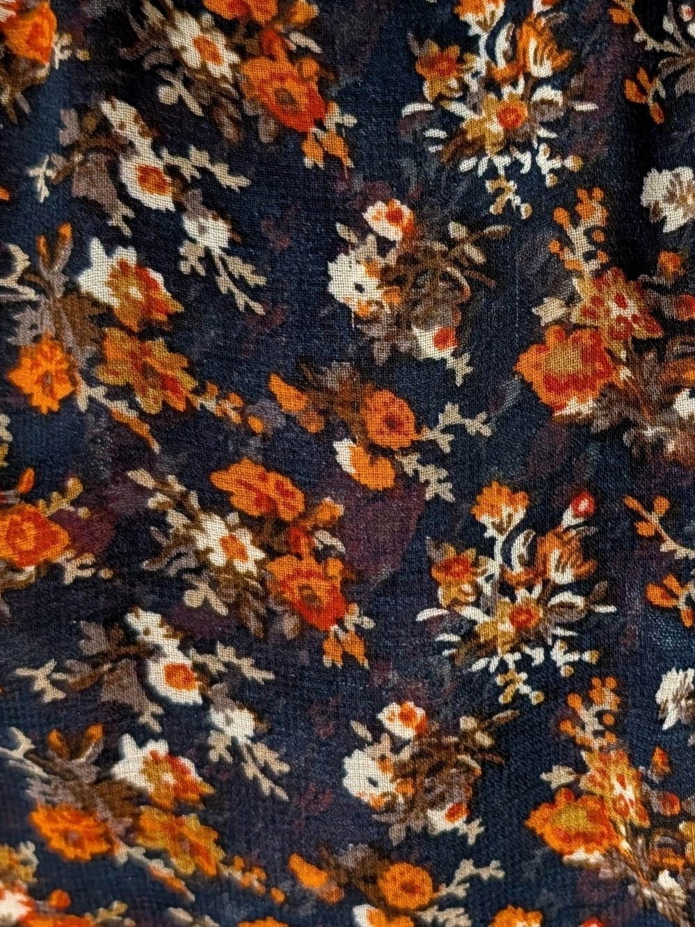 NWOT Forever 21 Navy Rust Orange Ditsy Floral Sheer Boho Peasant Blouse Size L - Picture 11 of 11